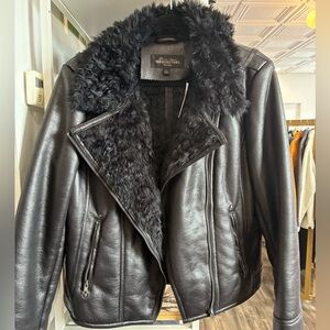 Fabulous furs black, faux, fur moto jacket size large
